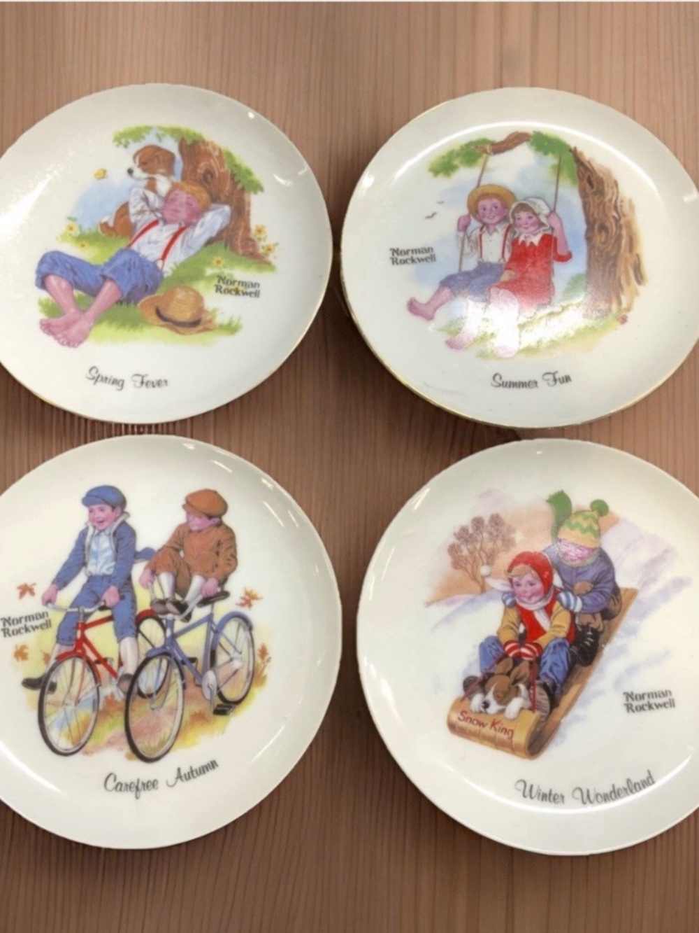 Set of 4 Vintage Gorham Norman Rockwell Four Seasons Series Plates MINT 6.25”